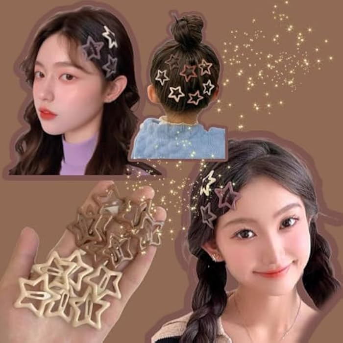 6Pc/Set Solid Star Hairclips Women Girls Brown Colorful Kawaii Star Barrettes Women Versatile Metal Snap Clip Headdress Hair Clip Accessories - Image 5